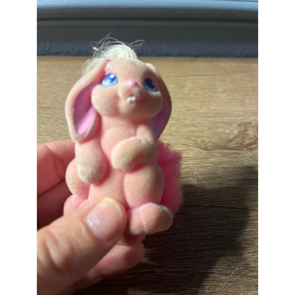 Vintage Hasbro In My Pocket Pink Bunny Rabbit Flocked Figure Blue Eyes Pink Tail